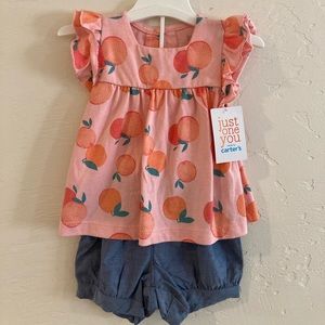 New NWT Just One You Two Piece Set. 3 Month. Oranges.